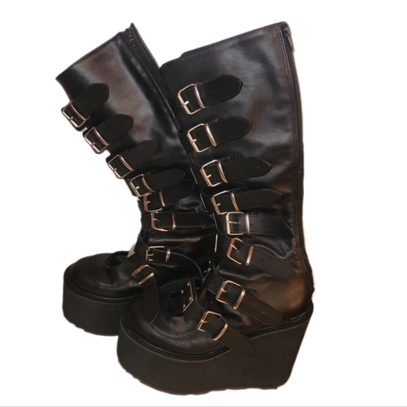 Women's Gothic Punk Damned Demonia Black Combat Boots - Picture 1 of 15